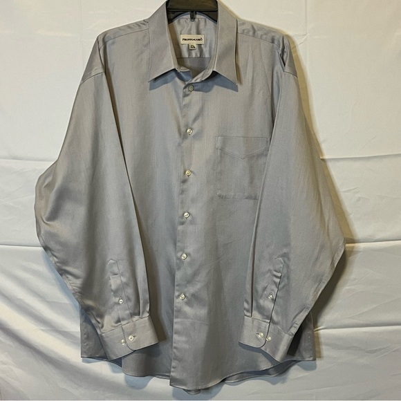 Pronto-Uomo Men’s Button Down Long Sleeve, Gray Shirt. 17 1/2 (34/35) - Picture 1 of 8